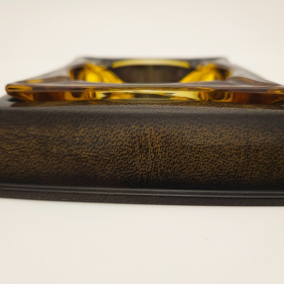 Vintage MCM 2-piece Amber Glass Ashtray with Leather-look case Matina Decor‎ 3M - Picture 8 of 13
